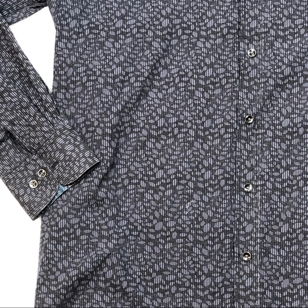 Pronto Uomo Blue Black Print Oxford Shirt size 2XT - Picture 5 of 10